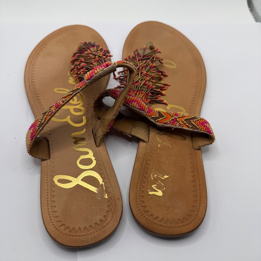 Sam Edelman Womens Beaded Fringe Thong Sandals Leather Sole 7 - Picture 4 of 7